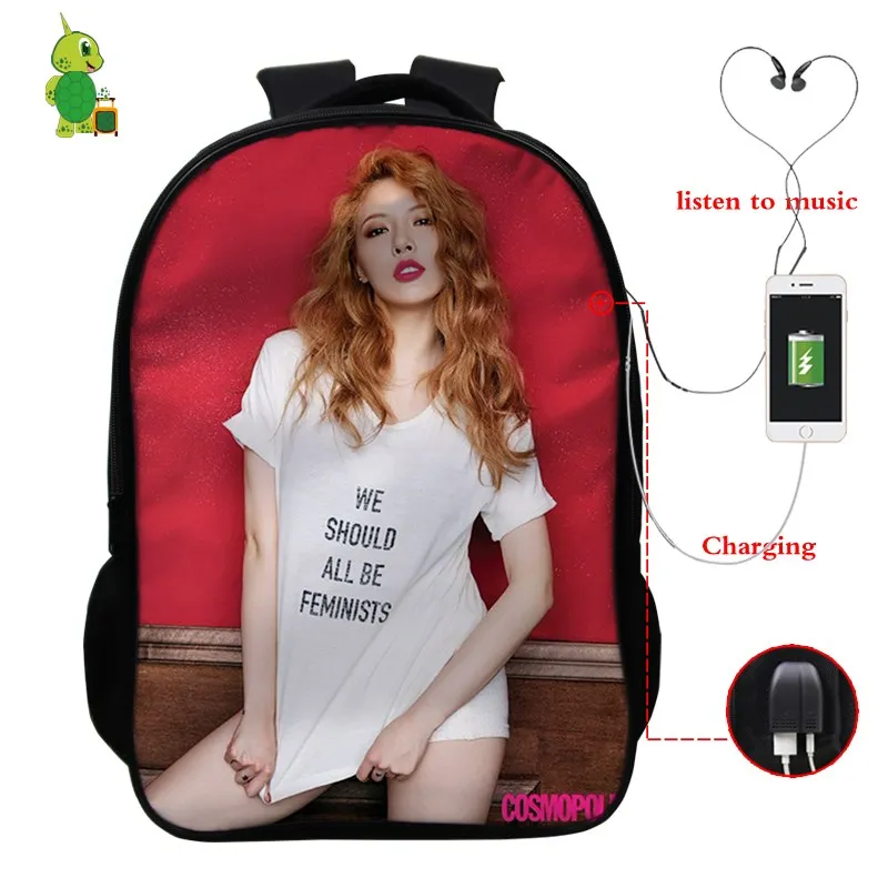 Kpop Kim Hyuna USB зарядка рюкзаки школьные сумки для подростков мальчиков девочек