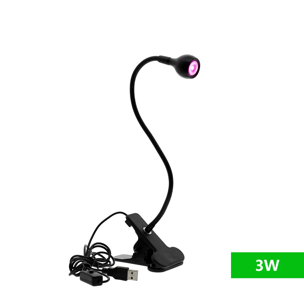 3W Светодиодный светильник для выращивания с гибким зажимом 360 градусов DC5V USB источник питания настольная Светодиодная лампа для выращивания растений - Испускаемый цвет: 3W