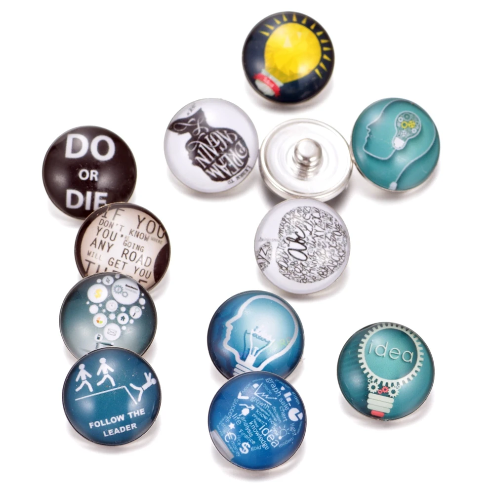 12pcs/lot Creative Ideas Pattern Charms 18mm Glass Snap Button For DIY Bracelet Snaps Jewelry KZ0254 | Украшения и аксессуары