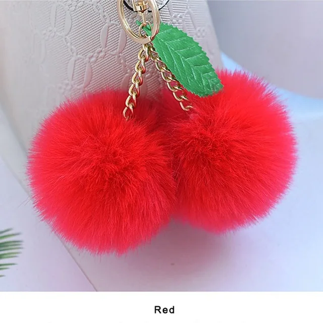 Корейский меховый брелок-помпон кролик мех мяч брелок для ключей porte clef pompom de fourrure сумка с помпонами Подвески вишня автомобильный брелок - Цвет: 7