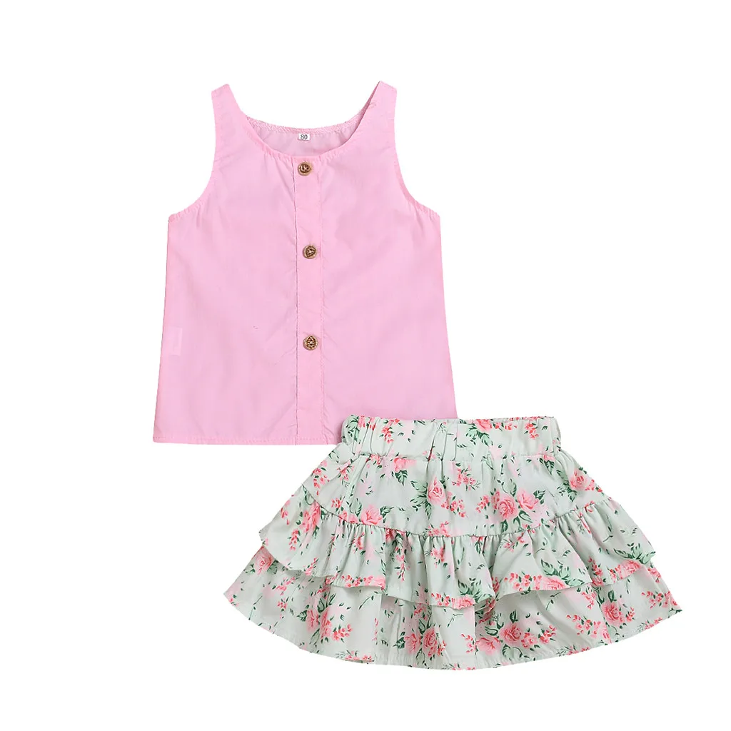 Одежда для девочек однотонная жилетка без рукавов с принтом маленьких топы + юбки