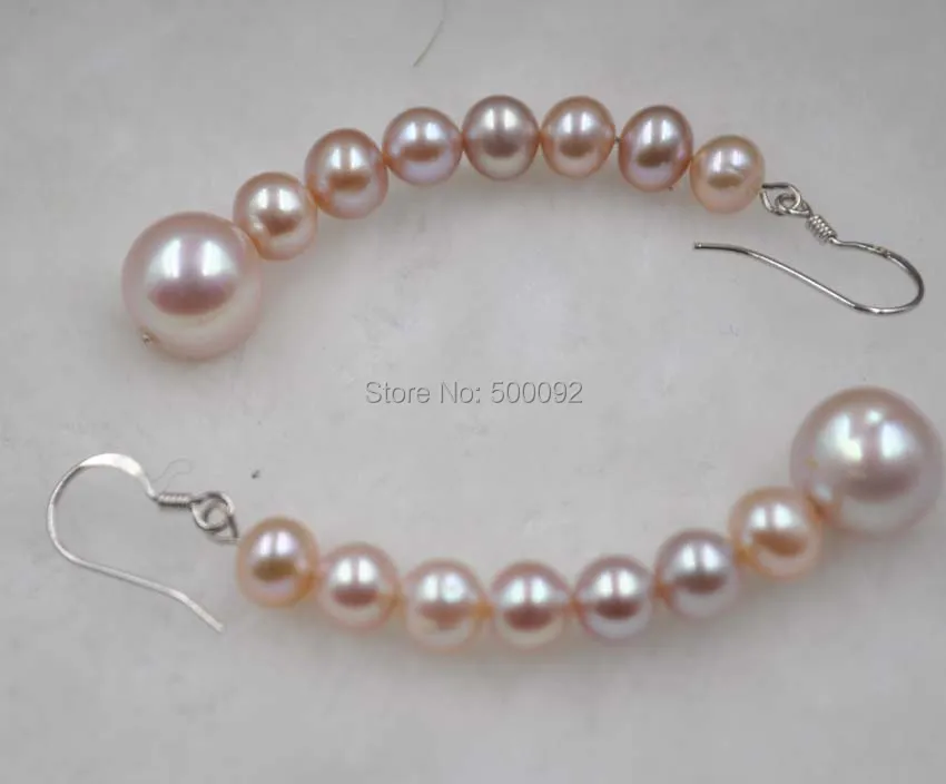 

Freee shipping 6mm 10mm freshwater pearl dangle earring silver hook 60mm long