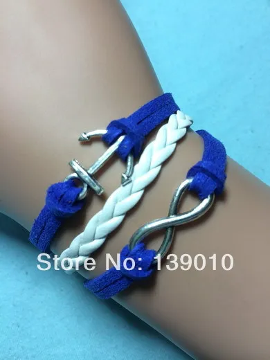 Работы белый темно-синий кожаный замша якорь бесконечность регулируемый ремень