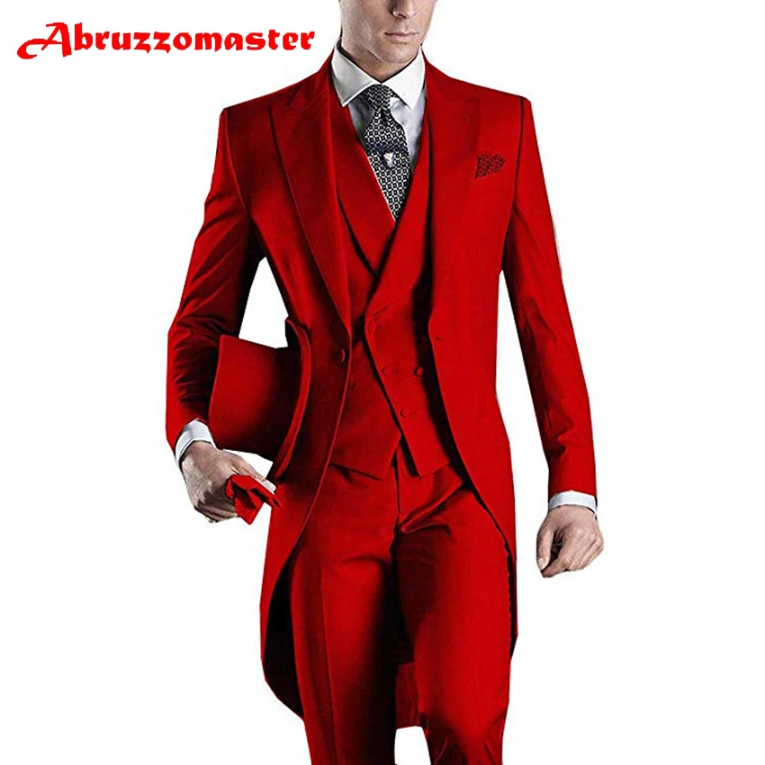 Abruzzomaster אדום בוקר חליפות גברים של נאה 3 חתיכות חתונה רשמית חליפות מעייל פראק חליפת סט חליפת עסקים לגברים