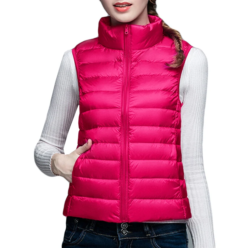 Новая осенне зимняя женская куртка без рукавов ультра легкий белый жилет на