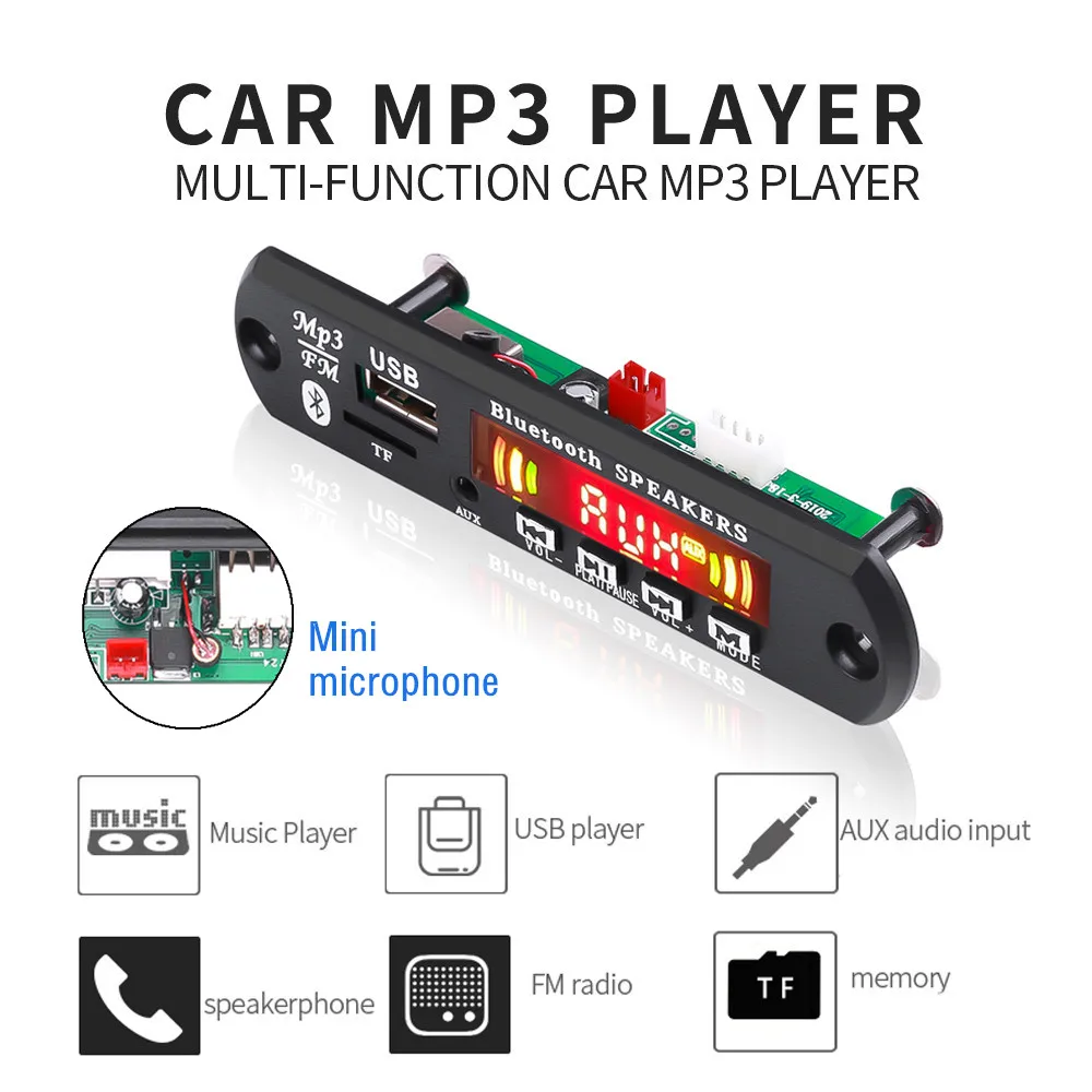 Color With MIC 5 V-12 V автомобильное FM радио модуль Bluetooth Handsfree Car Kit USB TF карты 3,5 мм AUX Беспроводной WAV MP3 плеер декодер доард с Управление - Цвет: Color With MIC