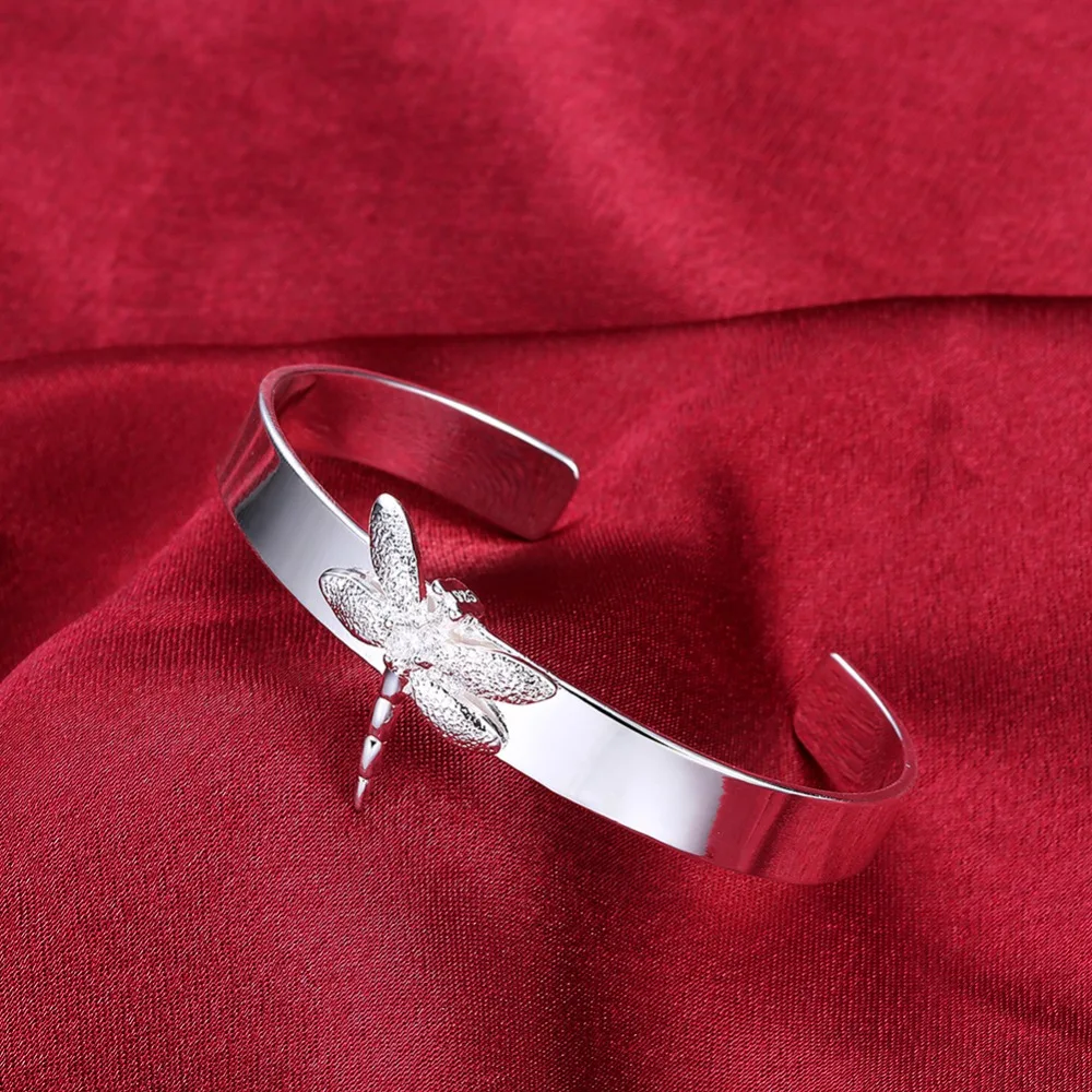 925 Jewelry Silver Plated Bracelet Fashion Lovely Cute Dragonfly White Crystal Bangle &amp Top Quality Wholesale | Украшения и
