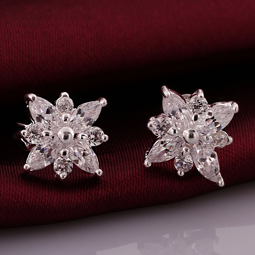 JEWELS Luxury sliver Small Austrian CZ Earring for Women Fashion Popular global simplicity Lucky snowflakes Earrings Jewelry | Украшения и