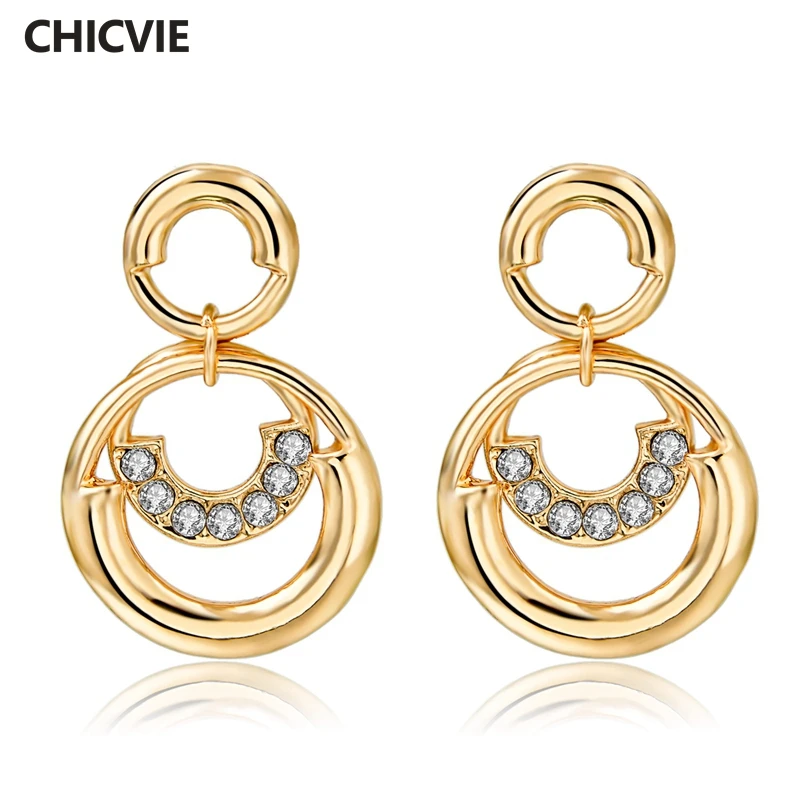 

CHICVIE NEW Luxury Brand Gold Round Statement Charm Earrings For Women Stainless Steel Crystal Love Jewellery Earrings SER150094