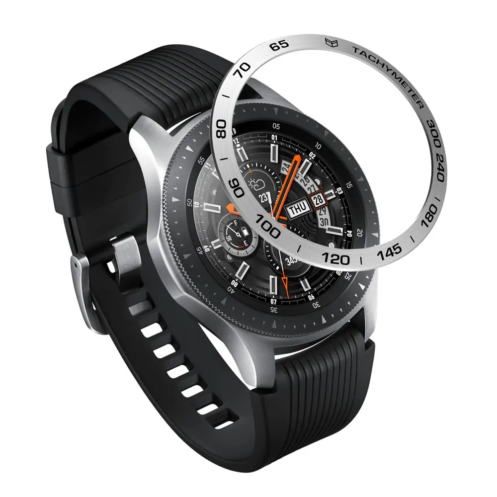 Серебристый Смарт-часы крышка для samsung Galaxy watch 46 мм, драгоценный камень кольцо смарт Кольцо клеющаяся крышка против царапин металл - Цвет: Серебристый