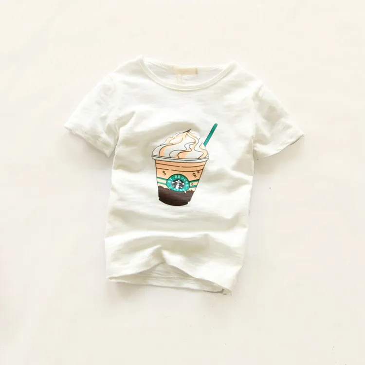 Лето 2016 детей ледяной кофе 100% футболка с коротким рукавом из хлопка для мальчиков