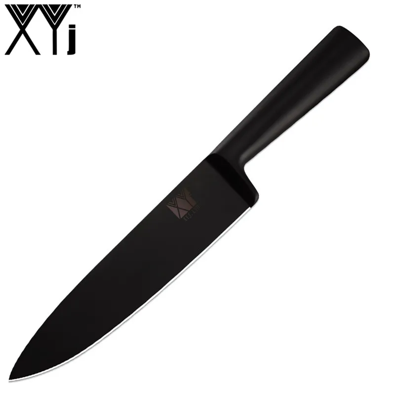E.8 chef knife XYj набор кухонных ножей из нержавеющей стали, 6 шт., интегрированный дизайн, черная ручка, нож для нарезки хлеба, Santoku, нож для очистки овощей - Цвет: E.8 chef knife