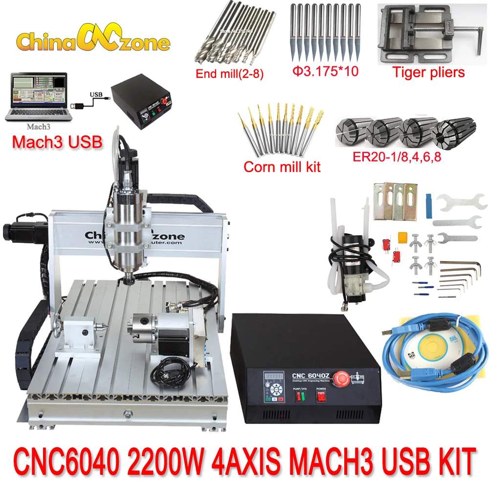 CNC 6040 USB Mach3 управление 2.2квт 4 оси ЧПУ маршрутизатор ЧПУ резьба по дереву деревообрабатывающий фрезерный гравер машина с охлаждением