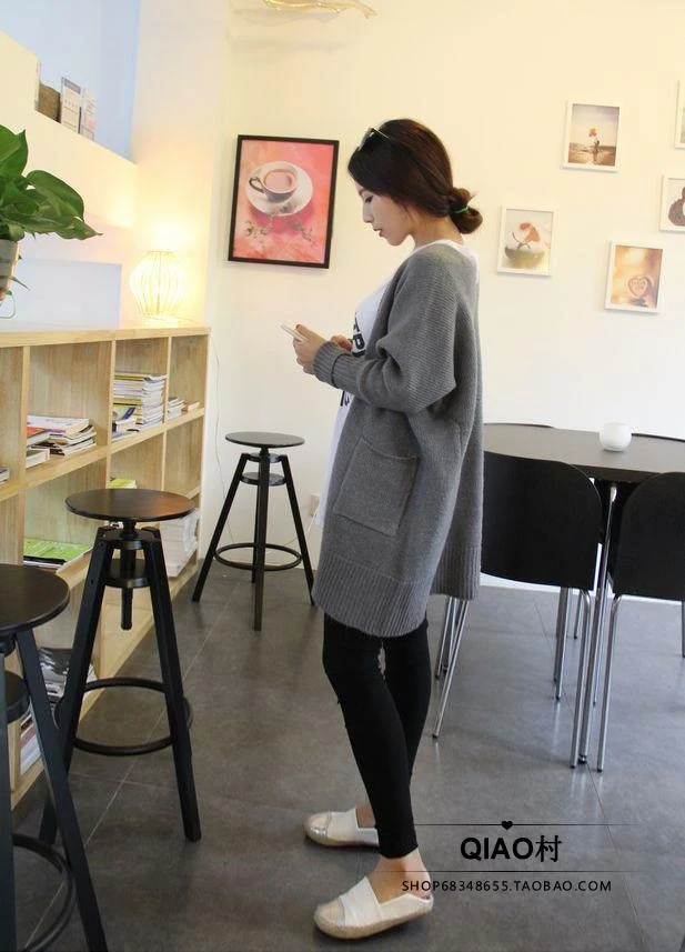 Женский длинный вязаный кардиган Свободный теплый свитер в новом стиле зима 2016 |