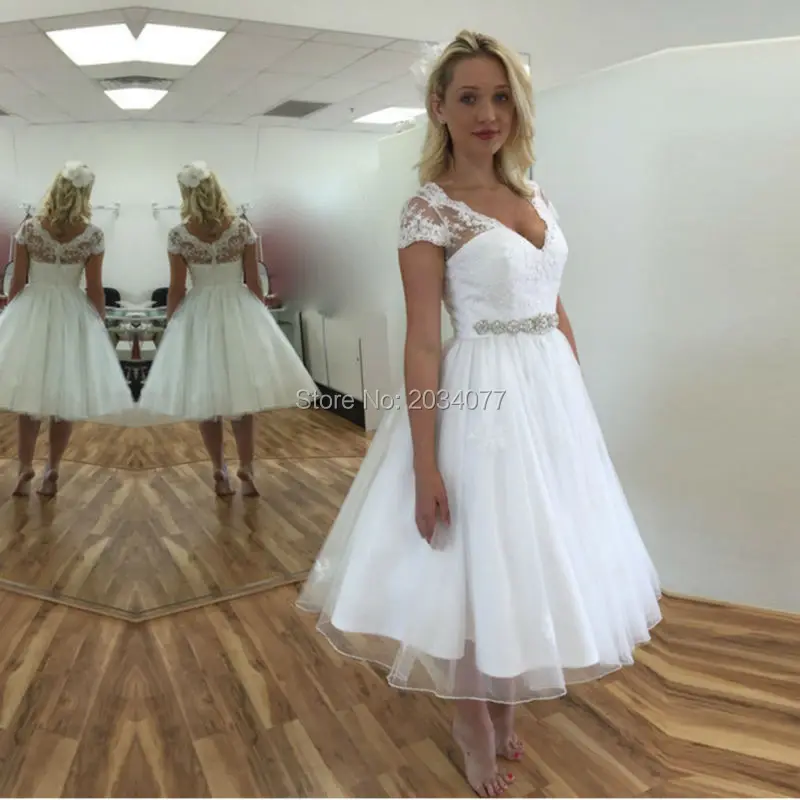 Robe de mariée courte 2017 Alibaba Розничный Магазин Короткие Свадебные платье Белого Органзы