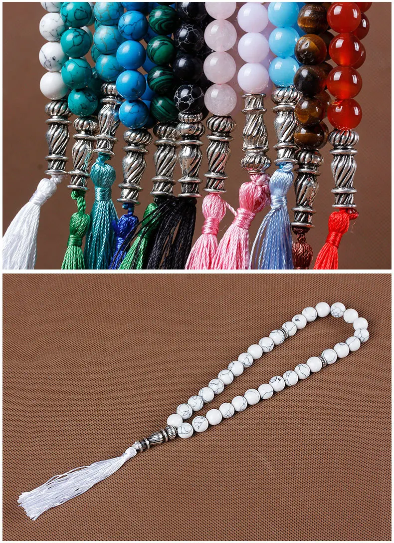 Tesbih исламские молитвенные Бусы Tasbih мусульманские молитвенные четки из бусин очаровательные ювелирные изделия натуральный агатовый камень браслет