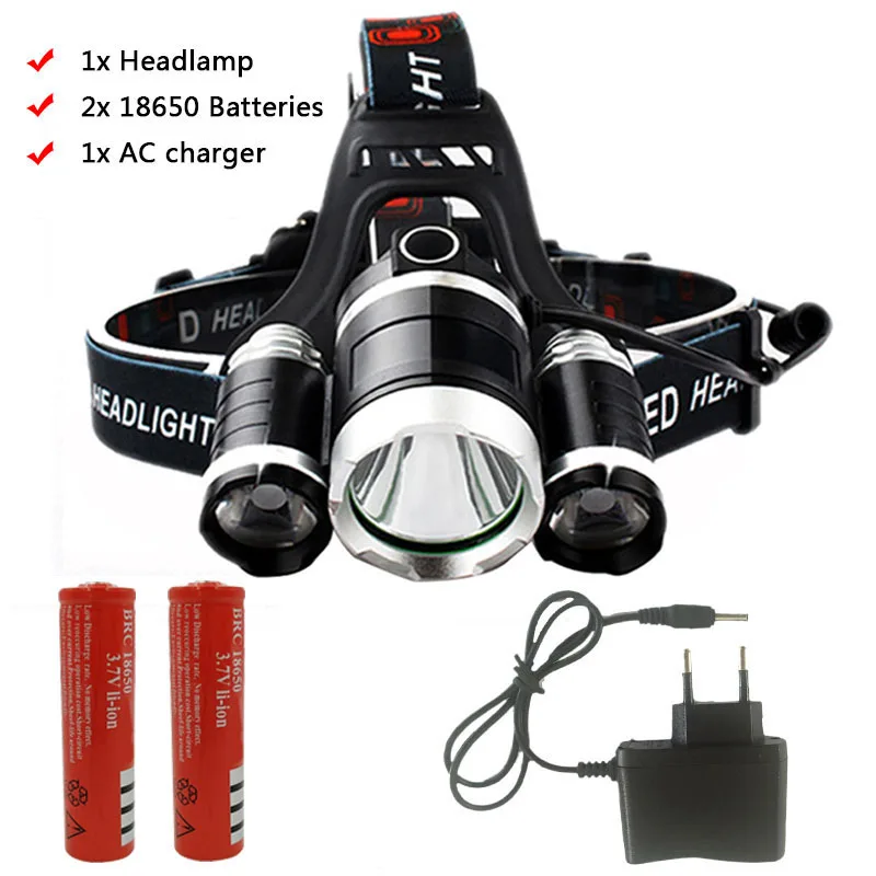 Option B Z30 XM-T6 3 светодиодный фонарь с зумом, фонарь для кемпинга, рыбалки, налобный фонарь+ 2*18650 аккумулятор+ автомобиль/AC/зарядное устройство+ USB кабель - Испускаемый цвет: Option B