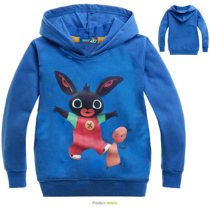 Синий Детская футболка толстовки с капюшоном Bing Bunny футболка с длинными рукавами и рисунком кролика для мальчиков и девочек, пальто детский топ, футболка, свитшот для новорожденного - Цвет: Синий