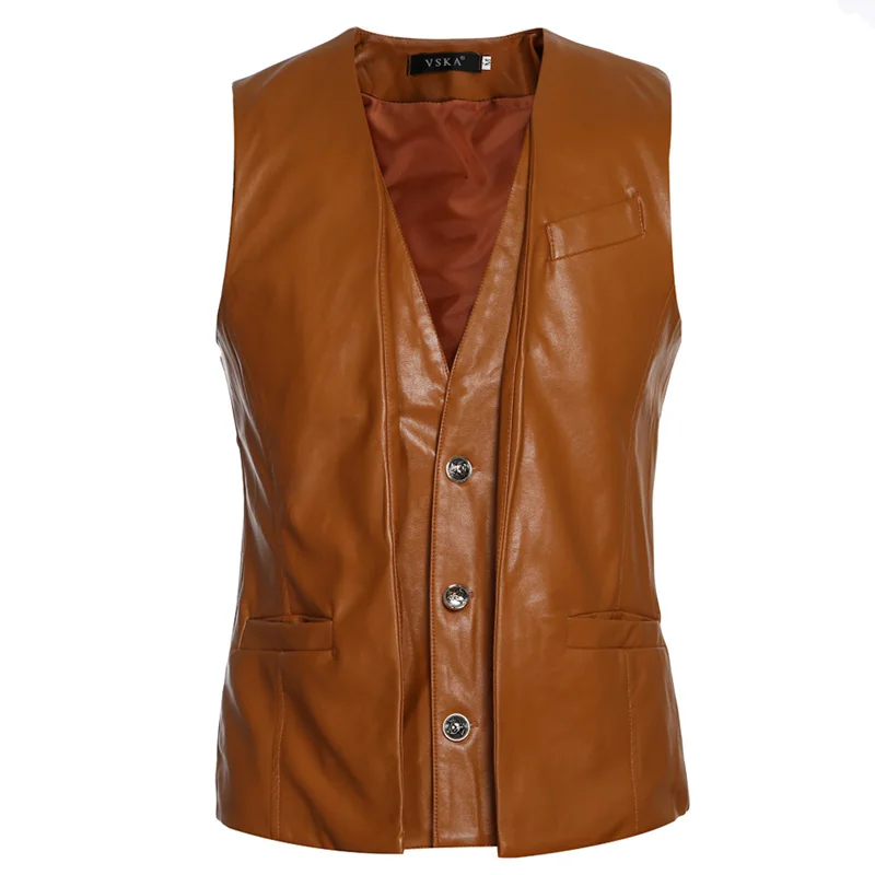 

6 styles Men's PU Vests 2017 New Arrival Brand Men Sleeveless Jacket Male Casual PU Leather Vest Slim Men's Vest Waistcoat MQ489