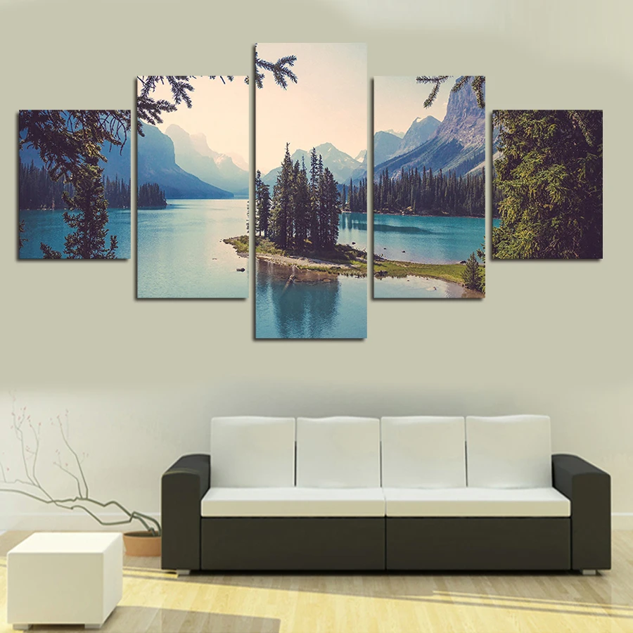 

Hot Sale Blue Lake Water Landscape Painting On Wall Beautiful Mountain And River Wall Pictures Cuadros Decoracion Oil Painting