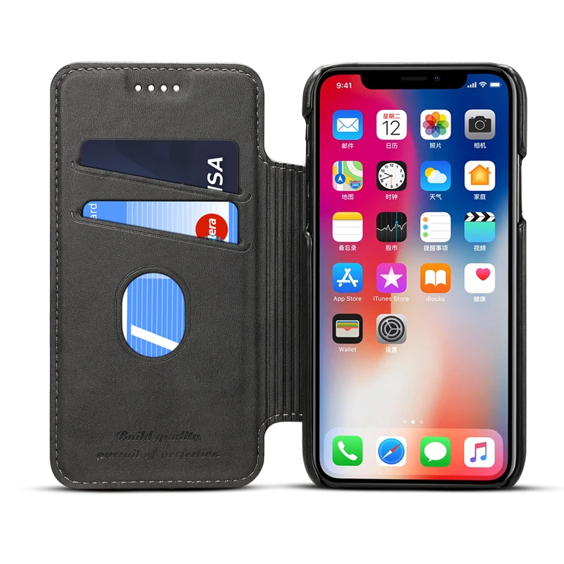 Чехол-книжка из искусственной кожи для iPhone X Роскошный чехол-кобура с отделением