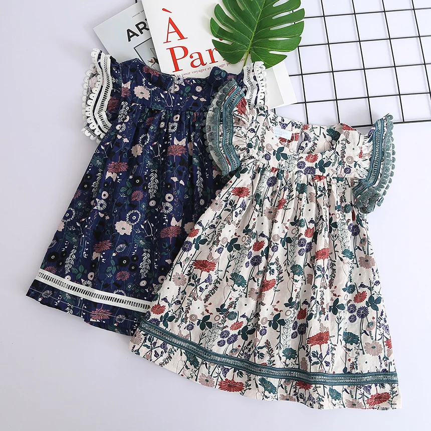 Babyinstar 2019 New Girl Child Dresses Flower Print Little Girls Flying Sleeve Kids Clothes Cotton Summer Dress | Детская одежда и
