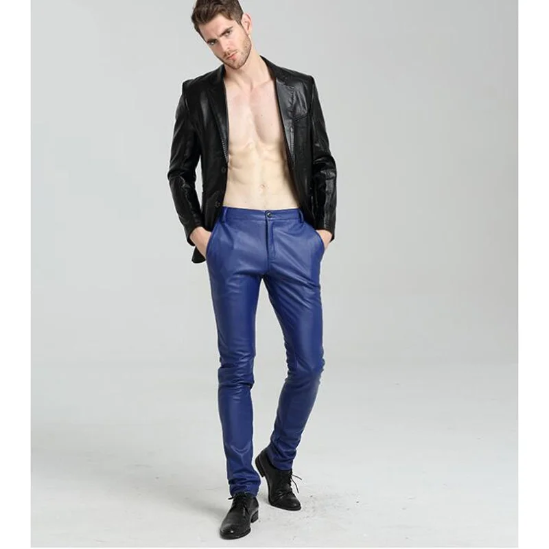 Брюки мужские облегающие из искусственной кожи джоггеры Slim Fit байкерские брюки