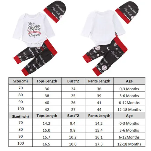 2018 Canis Newborn Baby Boys Girls Player Tops Romper+Long Pants Hats 3PCS Outfits Clothes Football Baseball Autumn Set | Детская одежда