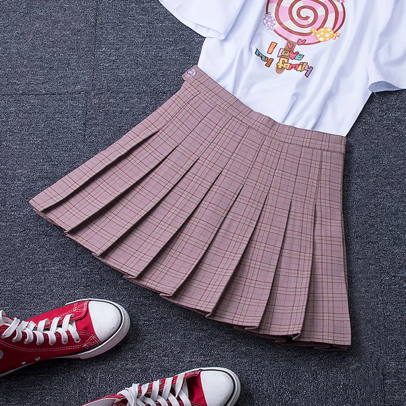 Юбки размера плюс, 3 XL, короткие, женские, новые, летние, трапециевидные, для школы, высокая талия, модная клетчатая плиссированная юбка, женская, Корейская, элегантная юбка - Цвет: 1859