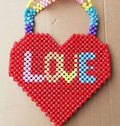 Multicolor Новые бусины в форме сердца, обернутые вручную, Инс Пак, нишевый дизайн, Индивидуальная сумка с бусинами любящей любви - Цвет: Multicolor