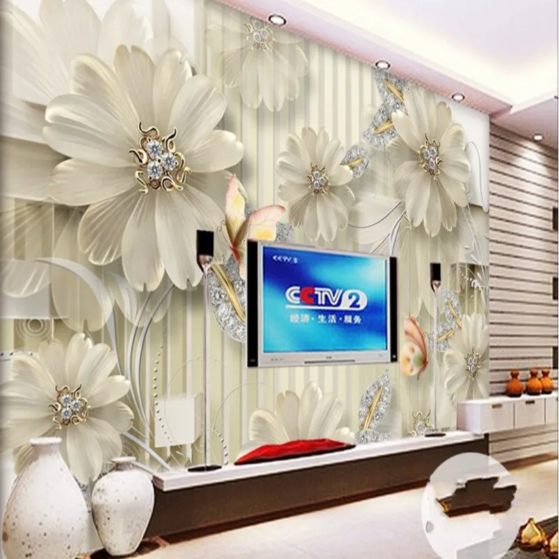 

beibehang Customize any size fresco wallpaper 3D HD Palace Jewelry Diamond Flower Sofa Lounge Living Room Wall papel de parede
