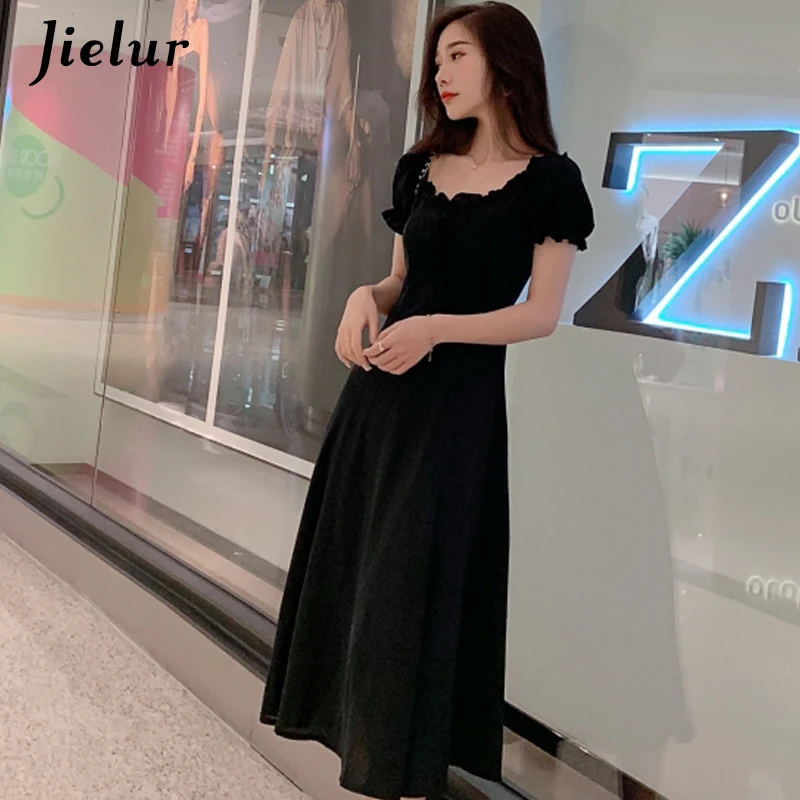 Jielur Элегантное летнее платье для женщин 2019 шикарное Европейское Черное женское с