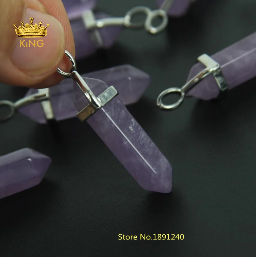 Новый дизайн серебристая Шестигранная фиолетовая подвеска с кристаллом в виде