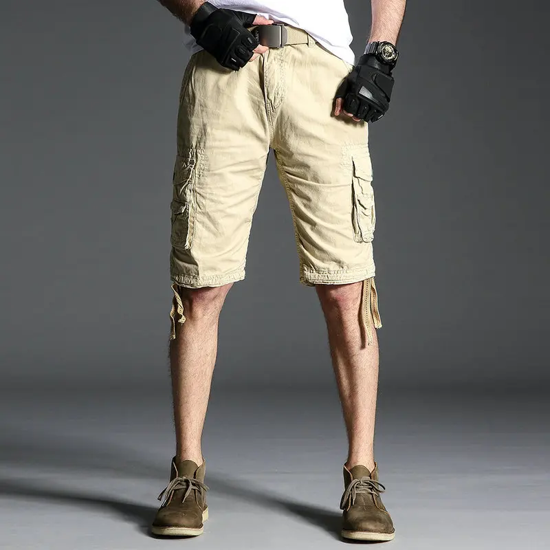 

2021 Male Shorts Multi Pocket Summer Loose Zipper Plus Size High quality Short Pant Casual Cotton Black Solid Mens Cargo Shorts