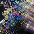 Голографическая фольга для ногтей, 1 рулон, звездное небо, 4*100 см, лазерная Роза, ЭКГ, маникюр, переводные наклейки для ногтей, украшения