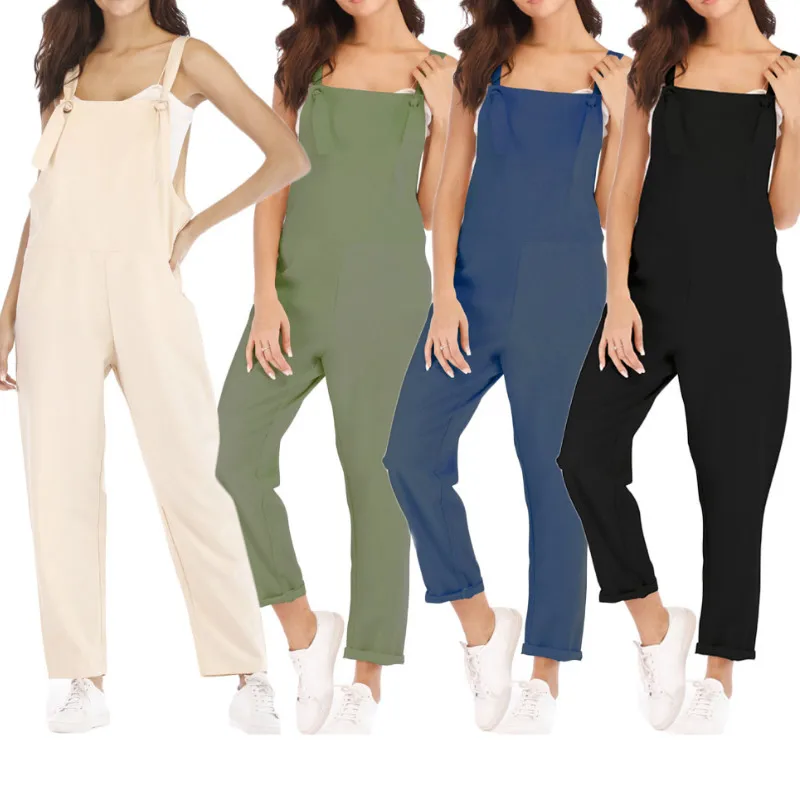 

Women Sleeveless Overalls 2019 Summer Casual Streetwear Slim Solid Jumpsuits Plus Size S-2XL