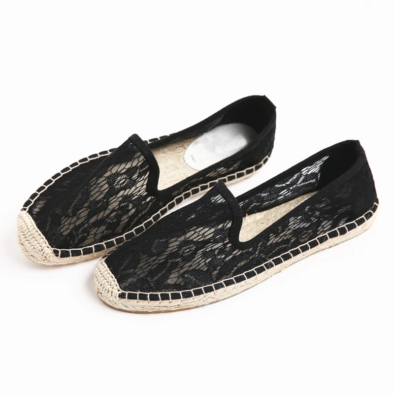 Fashion Ethnic Casual Espadrilles Black lace White Flat New Women Spring Printed Embroider Slip on Fishermen Hemp Rope Shoes | Обувь