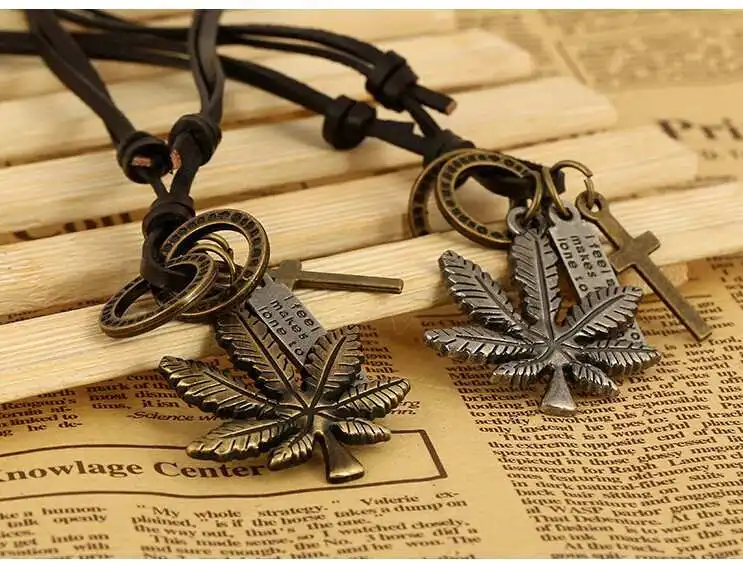 Ожерелье женское в стиле стимпанк с кулоном виде кленового листа|jewelry style|leather