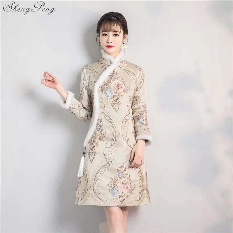 Qipao традиционное китайское восточное платье для женщин cheongsam сексуальное современное китайское платье qi pao Женское зимнее платье в азиатском стиле V1326