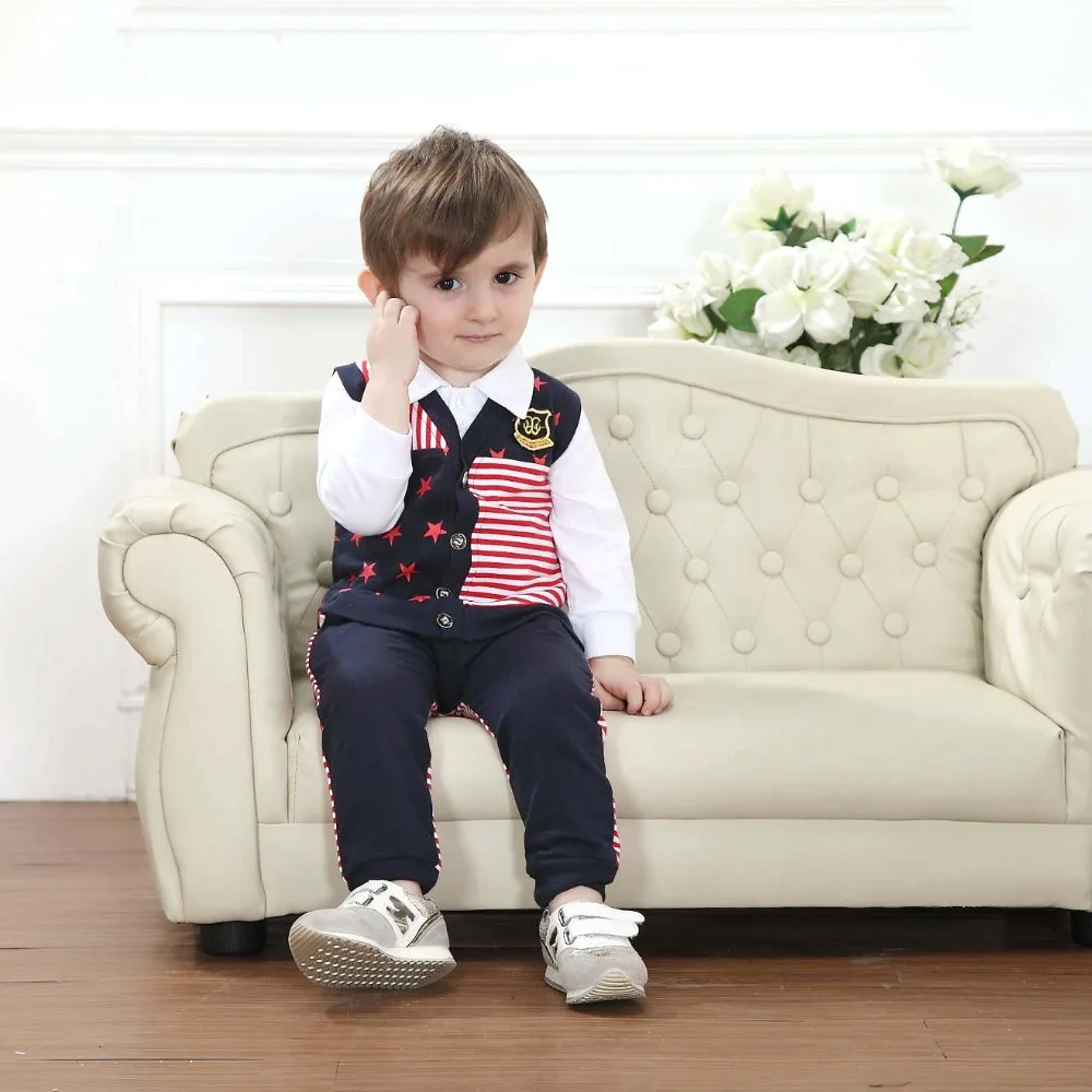 baby boy clothes wholesale kids fashion jongens kleding kinder plaid 2 pcs spring single breased patchwork suits |
