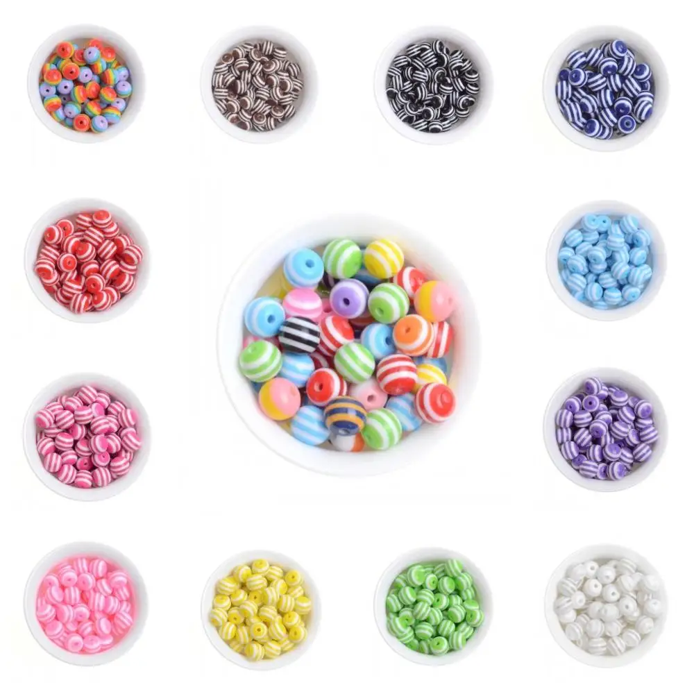 

MIAOCHI 6mm 8mm 10mm Charm Round stripe Resin Ball Spacer Beads Jewelry Making DIY