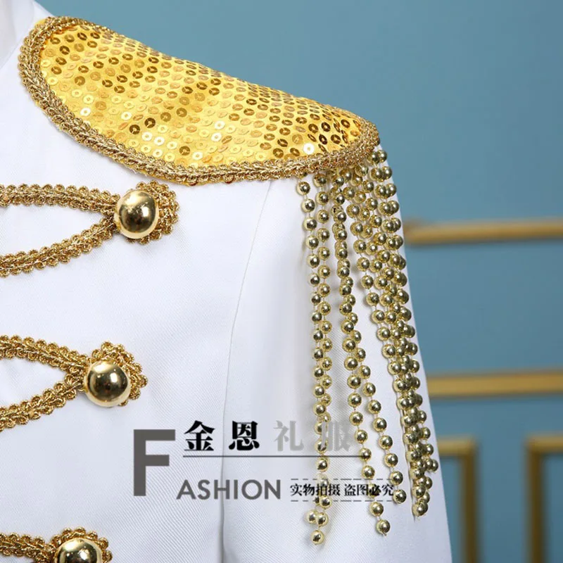 2017 белый мужской костюм с длинными рукавами и Блейзер Европейский Золотой 18-го