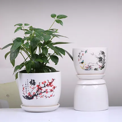 Chinese flower pot ceramic hanging orchid indoor balcony personality creative simple green plant basin with tray | Дом и сад