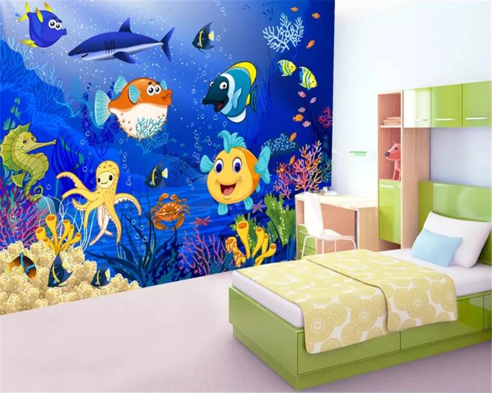 Beibehang обои для детской комнаты роспись 3d подводный мир фото мультфильм