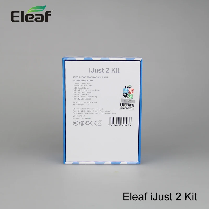 5 шт./лот Оригинал Eleaf Ijust 2 Starter Kit 5.5 мл 0.3ohm 2600 мАч Батареи емкость 30 Вт 80 я Просто