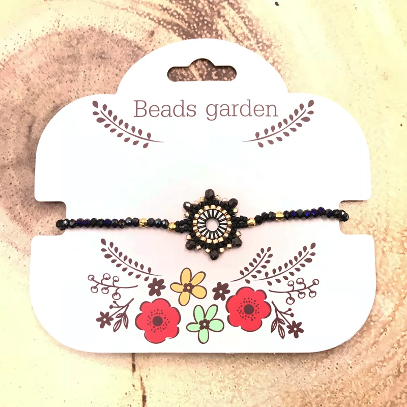 

FAIRYWOO Woman New Fashion Elastic Bracelets Flower Round Charm Bangles Imported Glass Miyuki Beads Adjustable String Rope