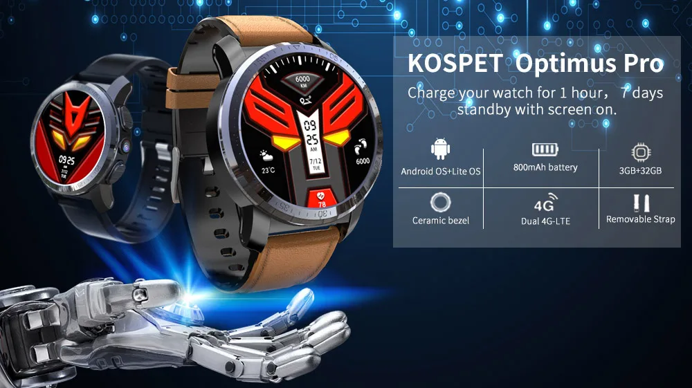 KOSPET Optimus 2GB 16GB Smartwatch Dual 4G система ip67 Водонепроницаемый gps мужские Смарт-часы телефон 800mAh 8.0MP Android7.1.1 sim-карта