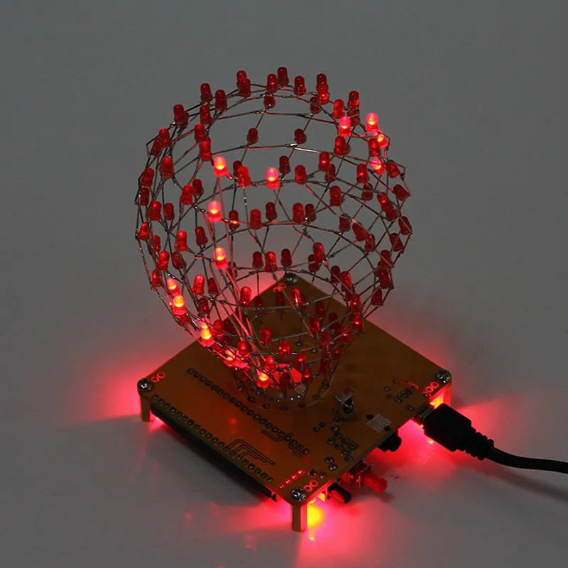 LED Cubic Ball DIY Kit Red Light Cube Electronic Remote Control Rhythm lamp Soldering Kits Brain-Training | Электронные