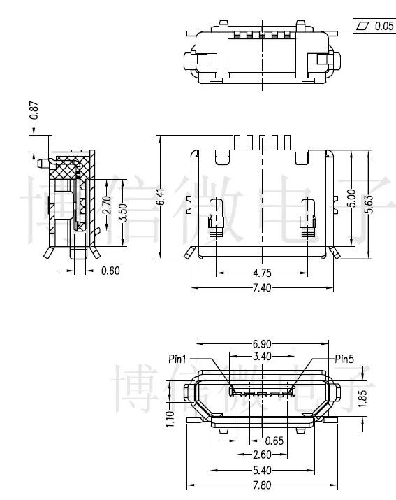 Фото 20 шт. разъем micro USB 5-контактный контакт SMD длинная игла 5pin SMD медный корпус порт для передачи данных зарядный порт мини usb разъем Бесплатная доставка №2
