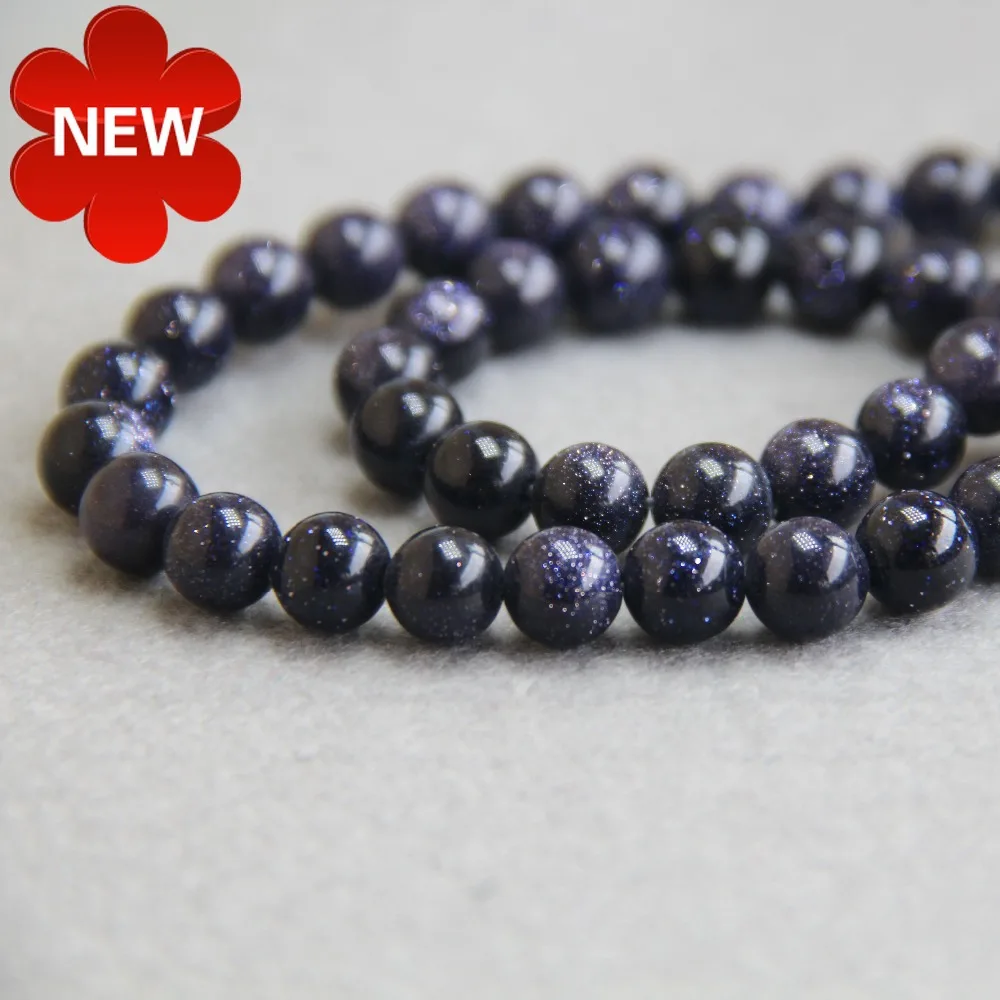 8mm Fashion Natural Blue Sandstone Gold-Color Sand Stone Beads Round Loose 15inch Women Jewelry Making Design Girls Gifts | Украшения и